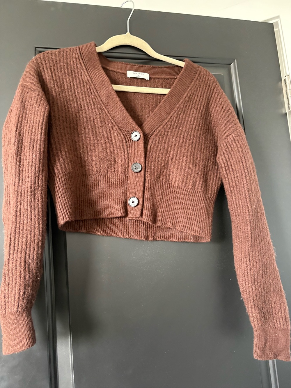 Aritzia Babaton Cropped Button-Front V-Neck Cardigan - Rust
